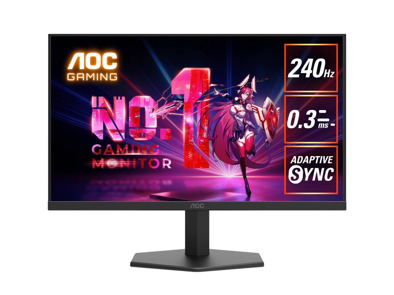AOC 23.8' IPS 1920 × 1080 FHD, 240Hz, HDR10, 0.3ms,Adaptive Sync,HDMI 2.0 × 1, DisplayPort 1.4 × 1, Gaming Monitor