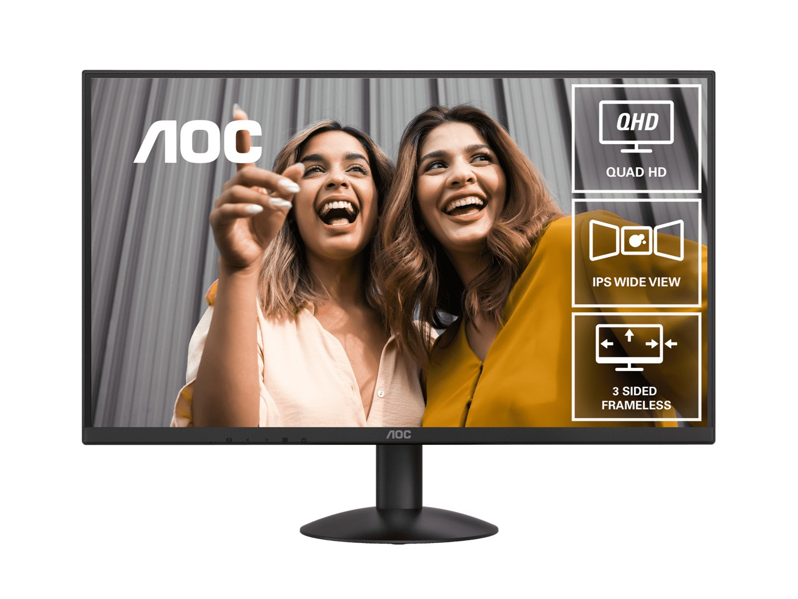 AOC 27' IPS Q27B30E: 2560×1440 @ 75Hz, 4ms GtG, 300 nits brightness, sRGB 118%, HDMI 1.4 & DP 1.4, tilt stand, 100mm VESA, 20W power use