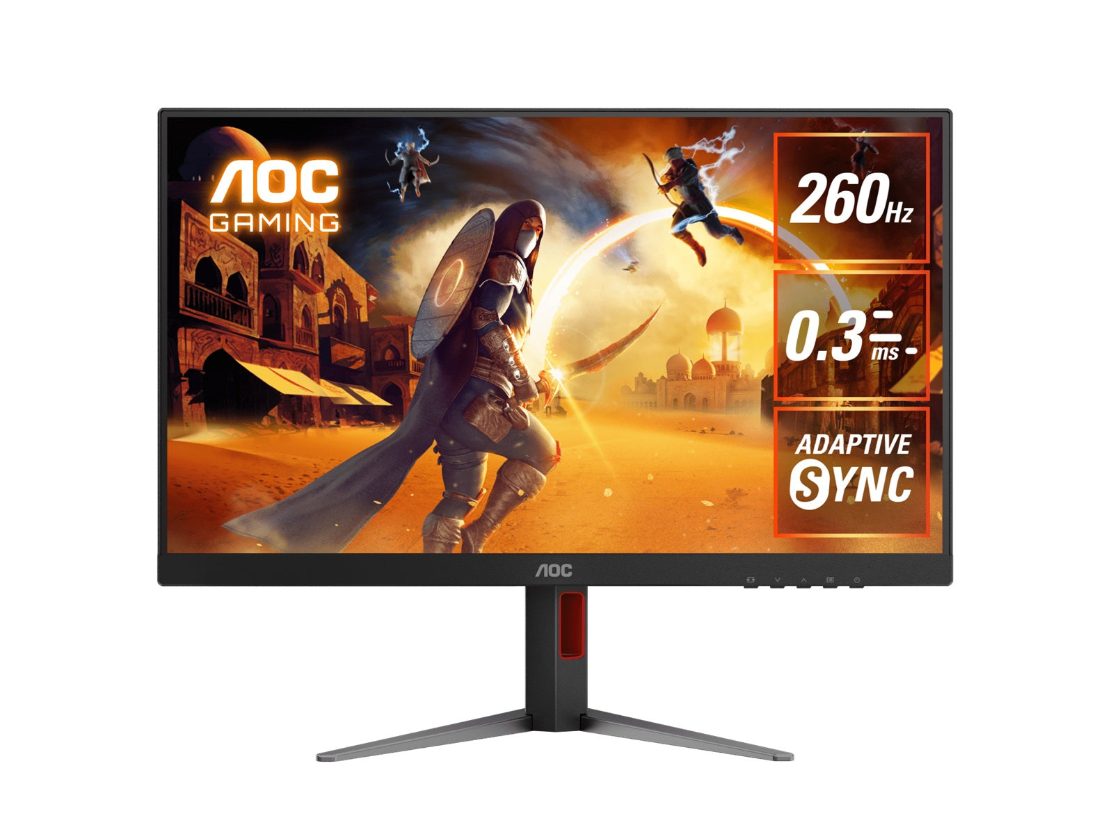 AOC 27' Gaming Monitor â€?QHD 260Hz (OC), 0.3ms MPRT, IPS panel, 118% sRGB, 1.07B colors, DP 1.4+DSC, HDMI 2.0, Delta E<2, fully adjustable stand